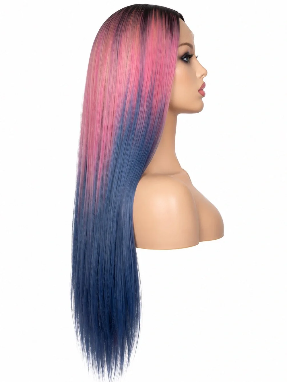 Long Straight Pink to Blue Ombre Wig - Sleek Women's Hair